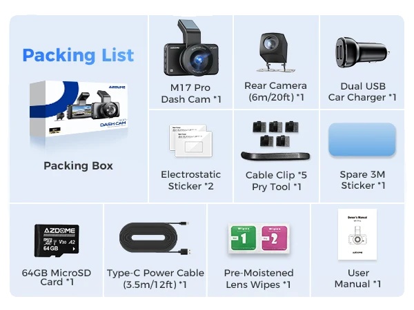 Dashcam, 4k Vorne, 1080p Hinten, M17 Pro Vorder- Und Rückseite, Kostenlose 64gb Karte