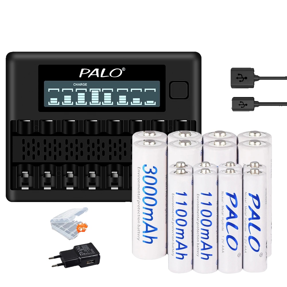 Wiederaufladbares Batterien-set, 1,2v Ni-mh, Lcd-display-ladegerät Enthalten, 8aa 8aaa Und Ladegerät