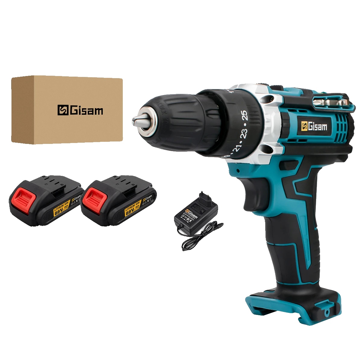Akku-schrauber, 28nm Drehmoment, Werkzeugloses Spannfutter, 2 Batterie-blau A