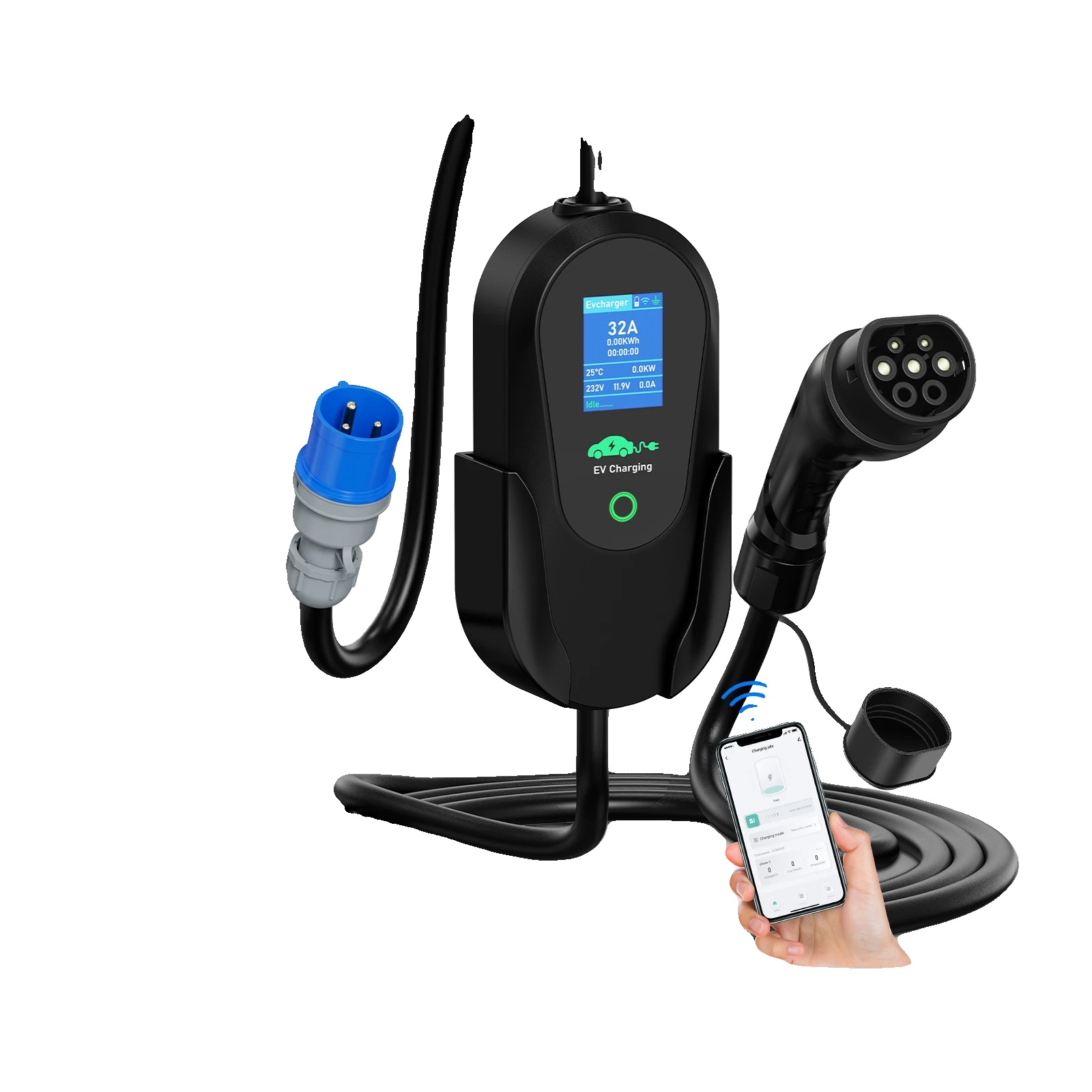 Tragbares Ev-ladegerät, Smarte App-steuerung, Schnelle Ladefähigkeit, Blau
