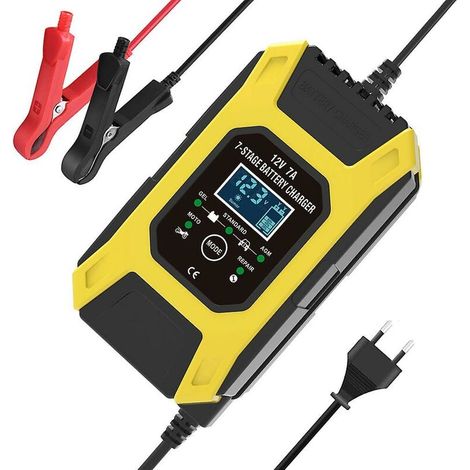 Intelligentes Batterieladegerät 7a/12v, Schnelles Und Tragbares Motorradladegerät Mit Lcd-bildschirmschutz, Reparaturmodus Gelb
