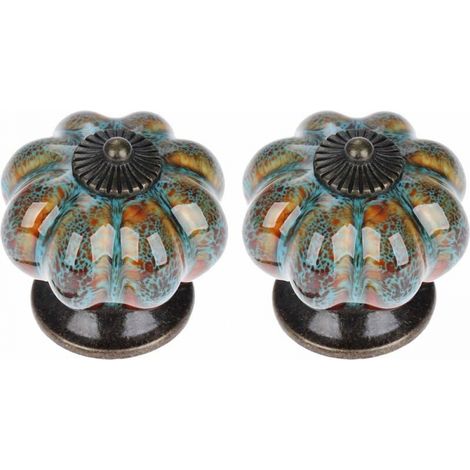 2 Stück (blau) Türgriffe, Schubladengriffe, Schrankgriffe, Keramikgriffe, Elegante Retro-kürbisgriffe