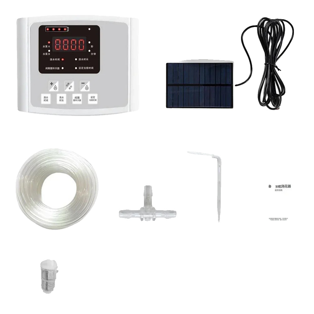 Auto Tropfbewässerungssystem, Solarbetrieben, Programmierbarer Timer, Graue Doppelpumpe 10m