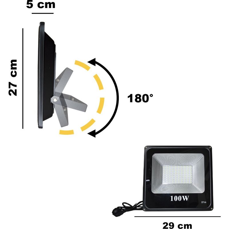 Phare Extérieur Led Mur Lumière 100w Étanche 115844 Ip66 6500k Lumière Froide