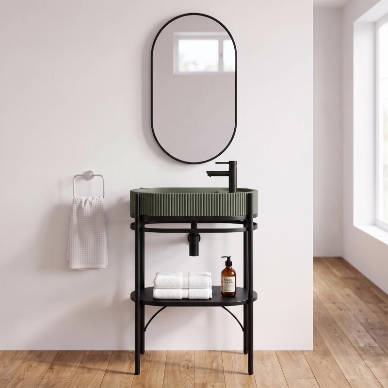 Waschtisch 55cm Betonbecken, Hahn & Spiegel Lucia