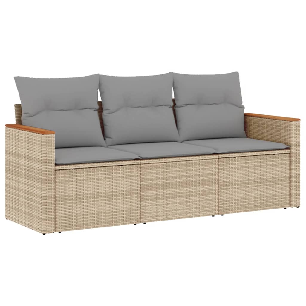 Vidaxl Rattan - 3-tlg. Garten-sofagarnitur Mit Kissen Beigemischung Poly Rattan