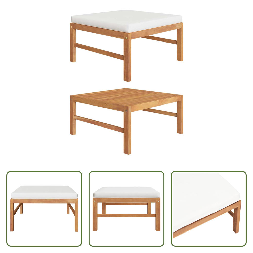 Vidaxl Gartenmöbel - Fußhocker Mit Creme Kissen Massivholz Teak