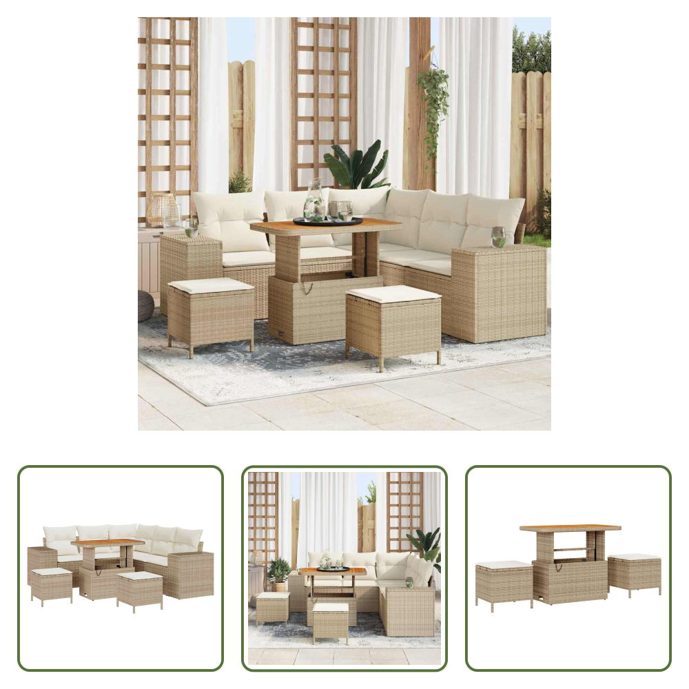 Terrassensofa - Gartensofa-set Mit Kissen 8 Pcs Beige Poly-rattan