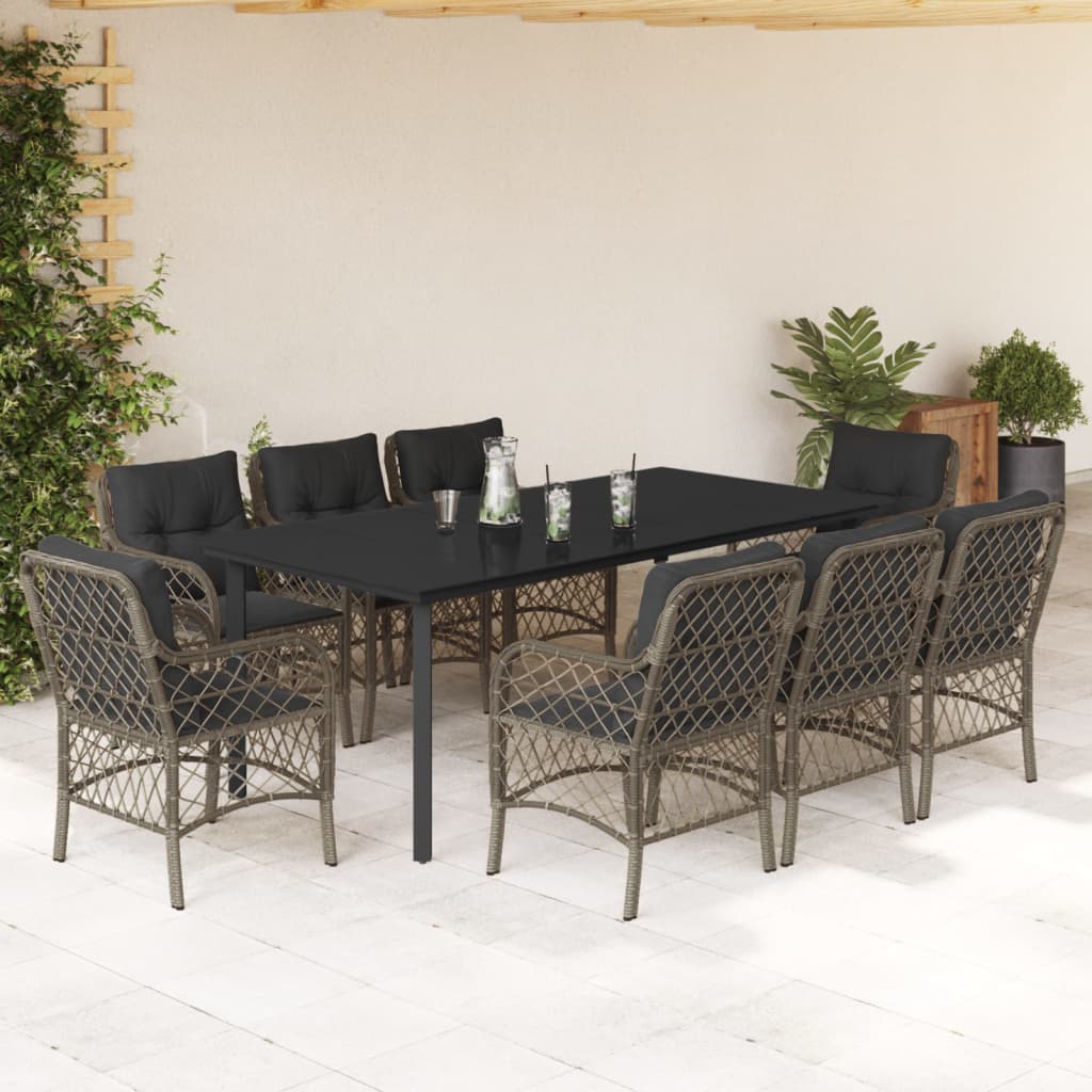 Vidaxl Rattanmöbel - 9-tlg. Garten-essgruppe Mit Kissen Grau Poly Rattan