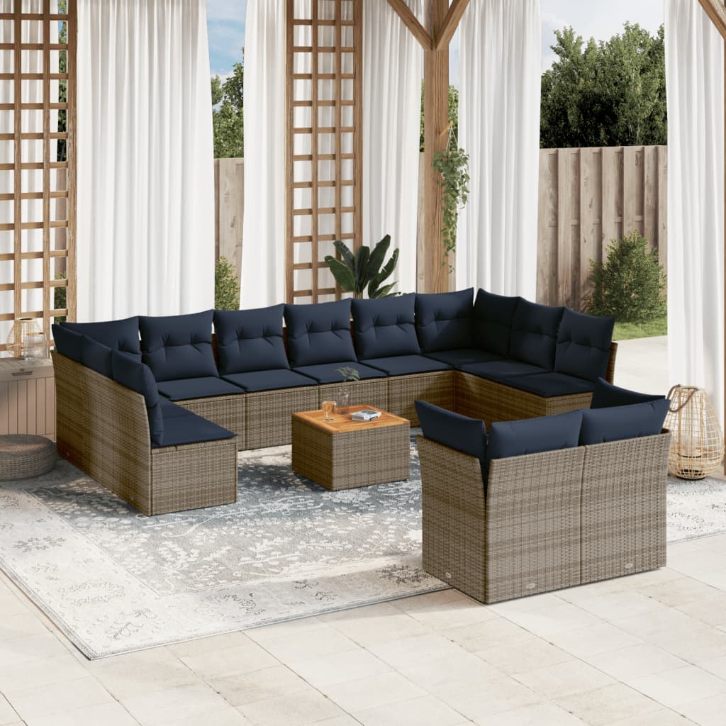 Vidaxl Rattanmöbel - 13-tlg. Garten-sofagarnitur Mit Kissen Grau Poly Rattan