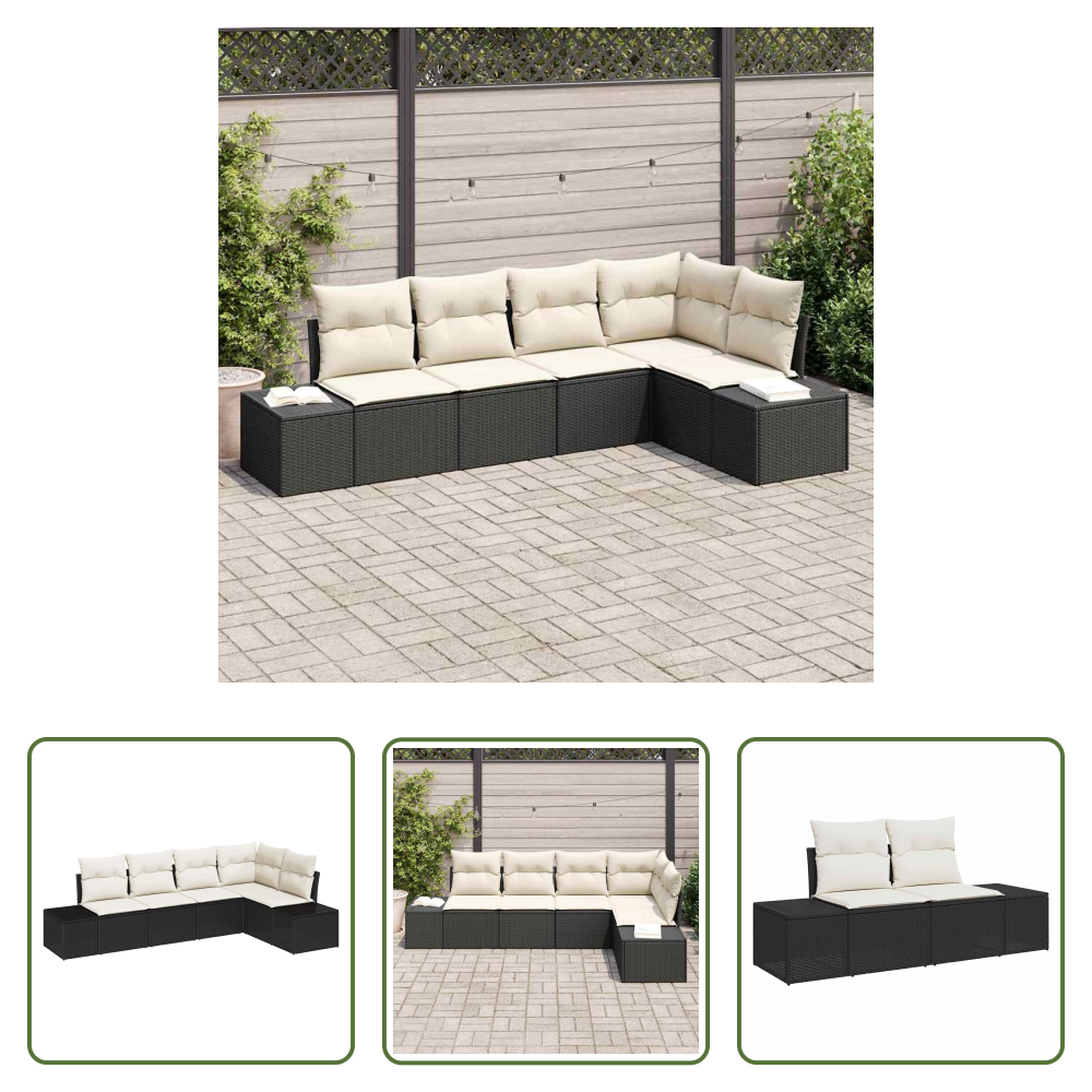 Vidaxl Poly-rattan - Gartensofa-set Mit Speicher 5 Pcs Schwarz Und Creme Poly-rattan