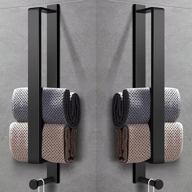 2pcs Handtuchhalter Ohne Bohren, Selbstklebend Handtuchstange Schwarz Edelstahl 43.5cm Gästehandtuchhalter Badetuchhalter Kleber Mit Haken Für Badezimmer