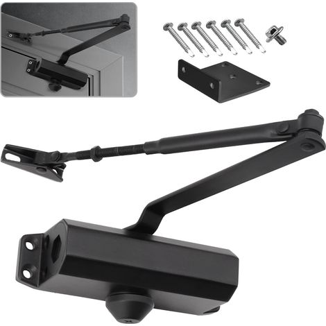 Ferme-porte Hydraulique Automatique Avec Dispositif D'Arrêt, Ferme Porte À Ressort Réglable, Tampon Fermé Usage Commercial Et Résidentiel Porte De 20-40 Kg（noir）