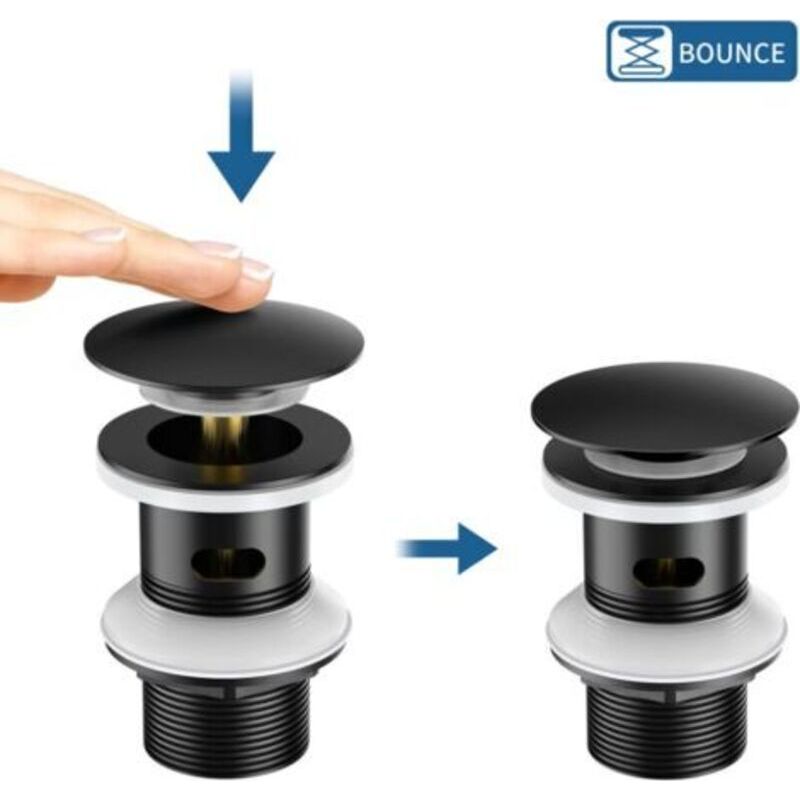 Ablaufgarnitur Pop-up - Siphon En Acier Inoxydable - Pour Lavabo Avec Débordement - 1 1/4 Pouces - Noir