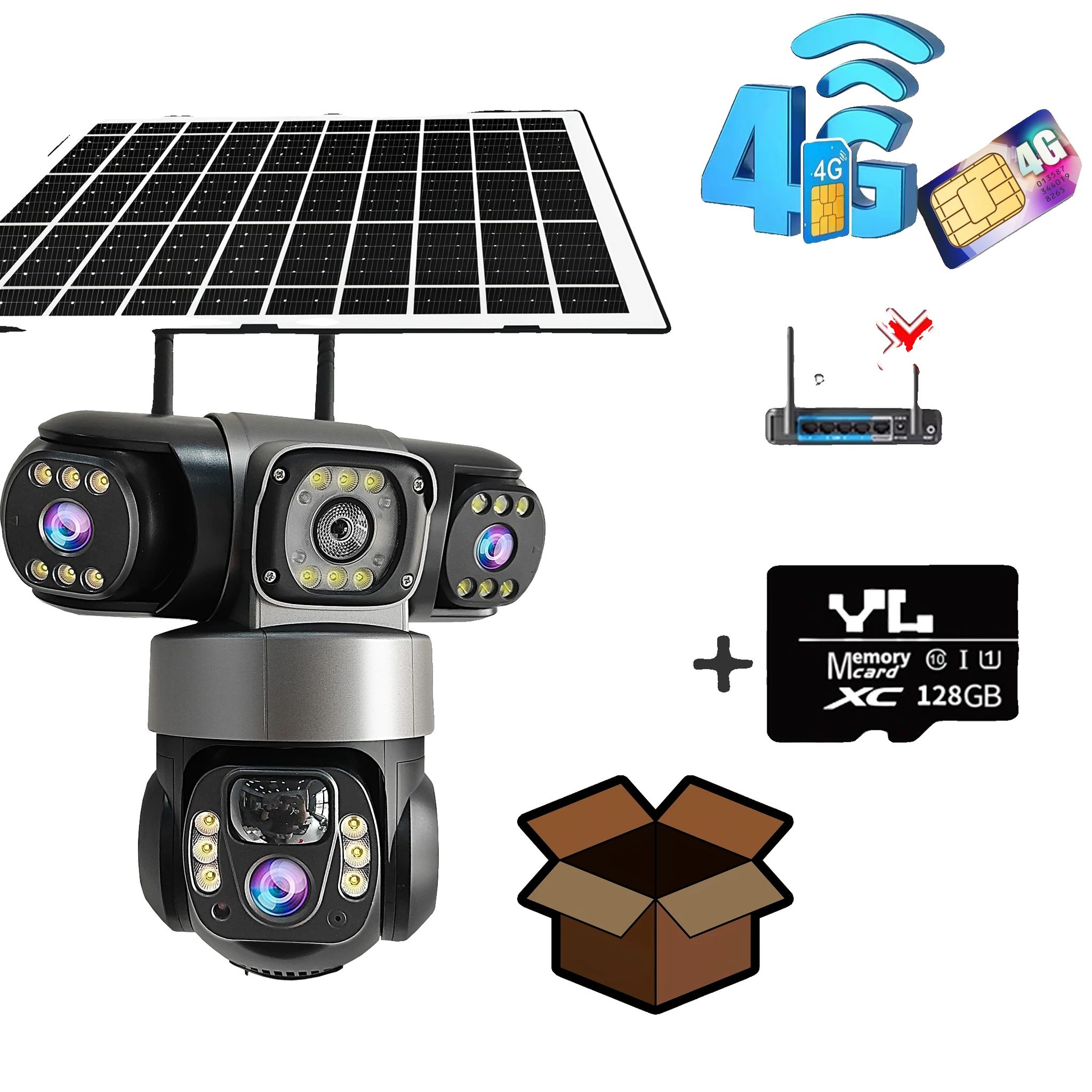 Außen-sicherheitskamera, Tri-linsen-system, Solar Betrieben, 4g Kamera Mit 128g Karte, Typ-c, Pal