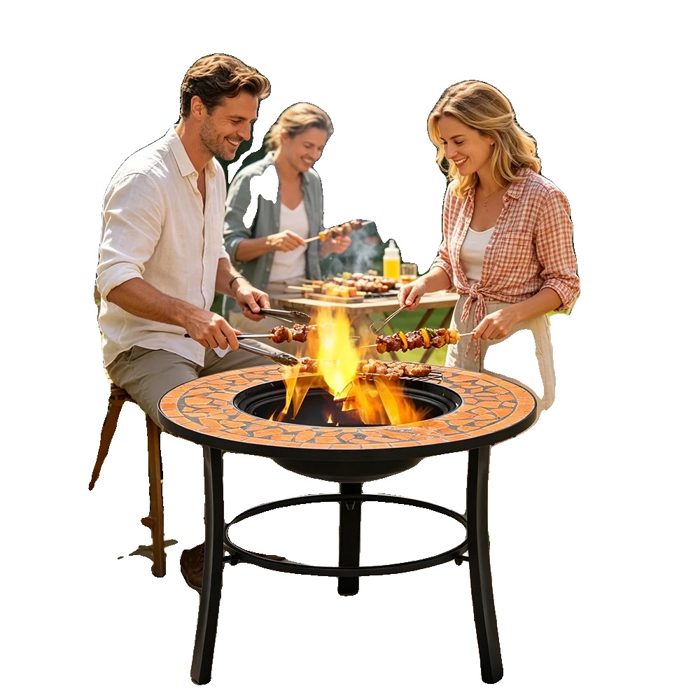 Feuerstelle, Terrakotta Und Stahl, 68 Cm Durchmesser, Dreibeiniger Stand, Für Den Außenbereich, Einfache Montage