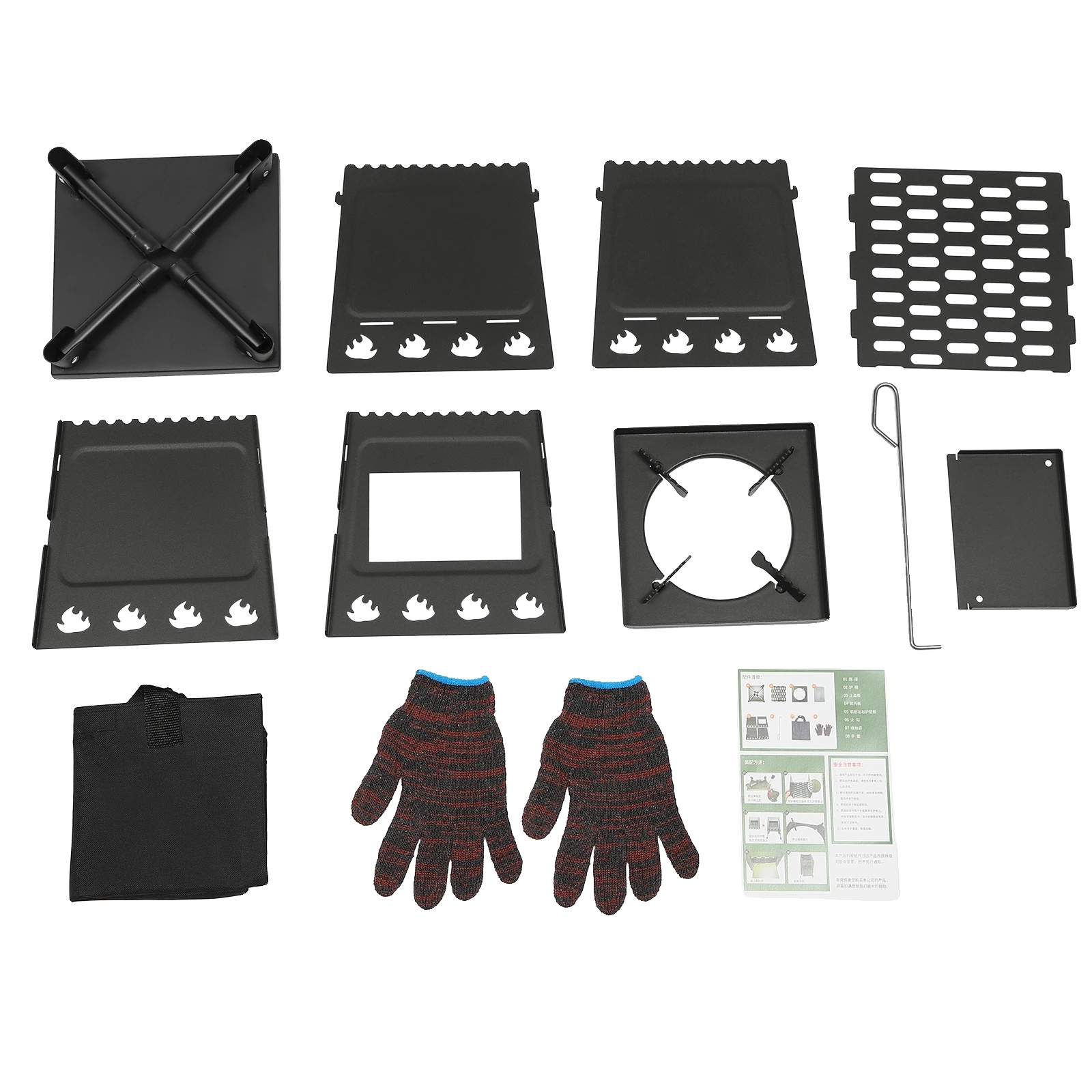 Brennholzofen, Winddichtes Design, Tragbar Und Faltbar, Schwarz