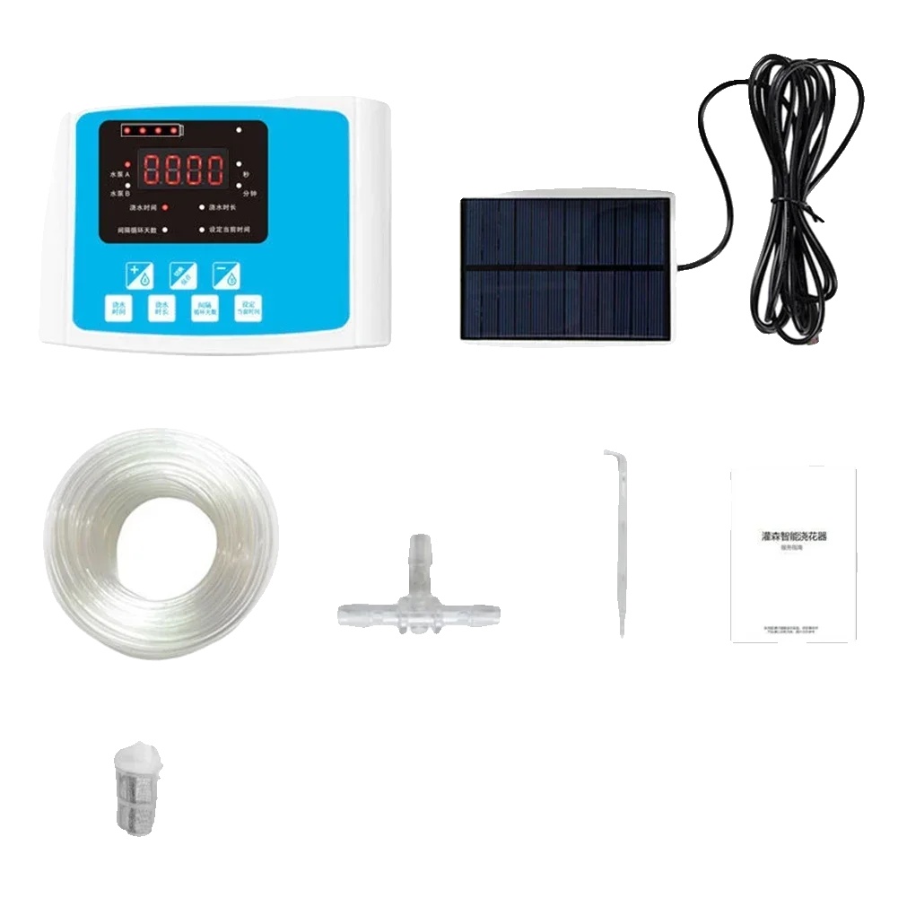Auto Tropfbewässerungssystem, Solarbetrieben, Programmierbarer Timer, Bule Doppelpumpen 10m