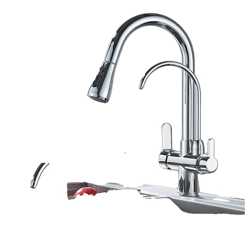 Küchenarmatur, Dual-handle, Ausziehbare Sprühfunktion, Weiss