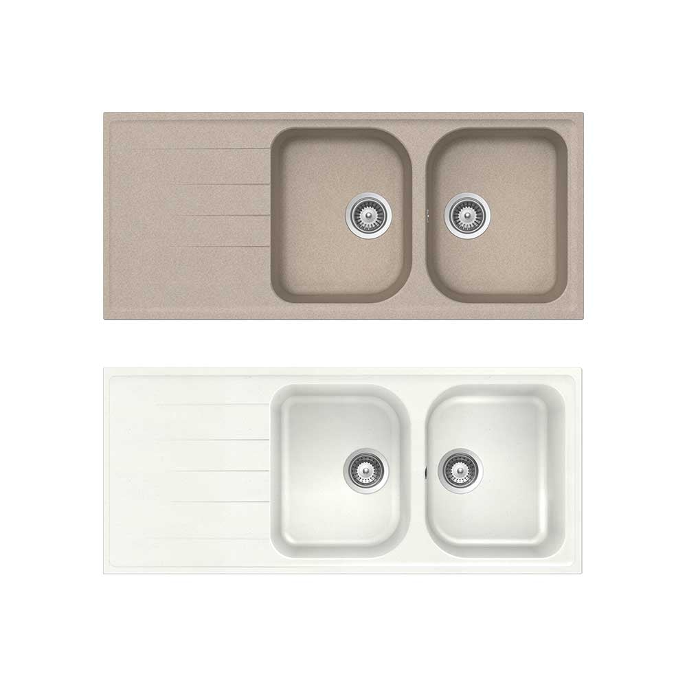 Sintetischer Einbau-waschtisch Mit 2 Becken Und Abtropffläche "lithos
