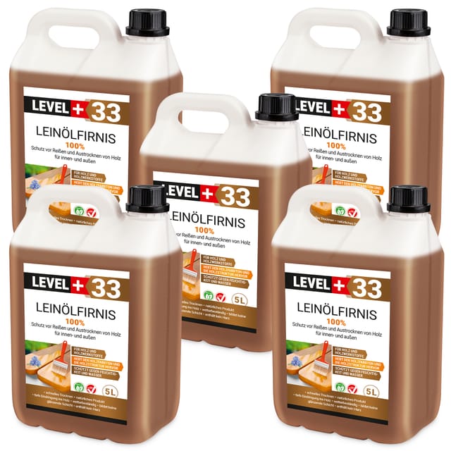 Level+ - Level+ Leinöl Firnis Holzschutz Lackfirnis Holzpflege Harzfrei L+33 - 25l