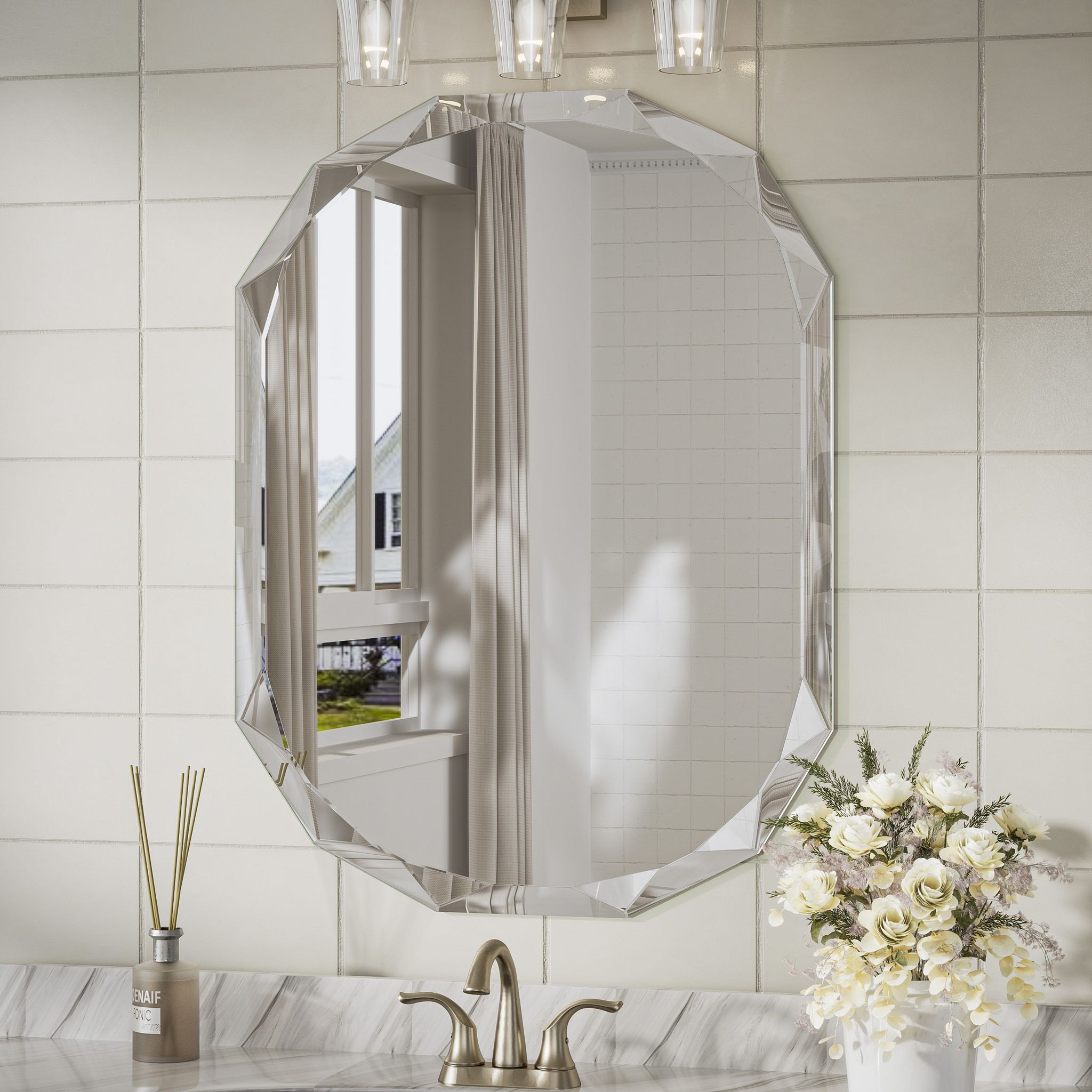 Keonjinn Wandspiegel Oval 50x70cm, Badspiegel Mit Abgeschrägte Kanten, Modernes Design, Hd-sicherheitsglas Mit Splitterschutzfolie, Für Badezimmer, Wohnzimmer & Flur