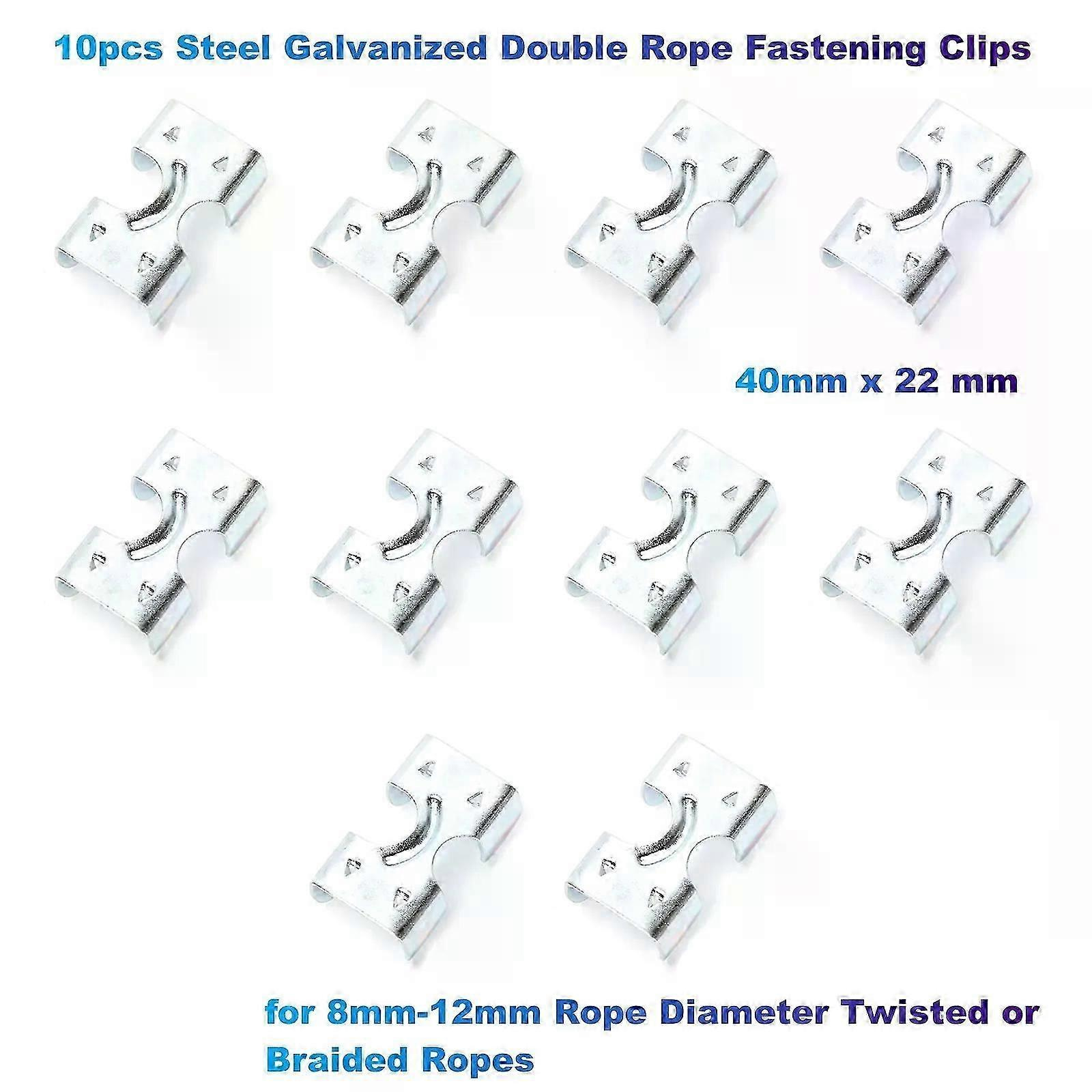 10 Stück Verzinkte Doppelseil-befestigungsclips Aus Stahl (40 X 22 Mm), Passend Für Gedrehte Oder Geflochtene Seile Mit Einem Durchmesser Von 8 Mm Bis 12 Mm – Jxlgv