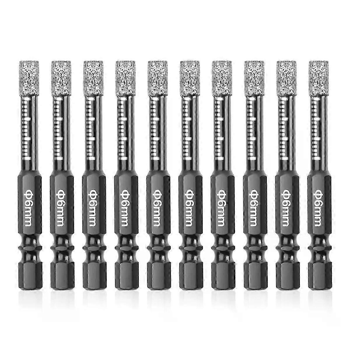 10-teiliges Diamantbohrer-set, 6 Mm, Für Trockenbohrungen, Geeignet Für Keramik, Granit, Fliesen, Glas, Marmor, Ziegel Und Stein – Jxlgv