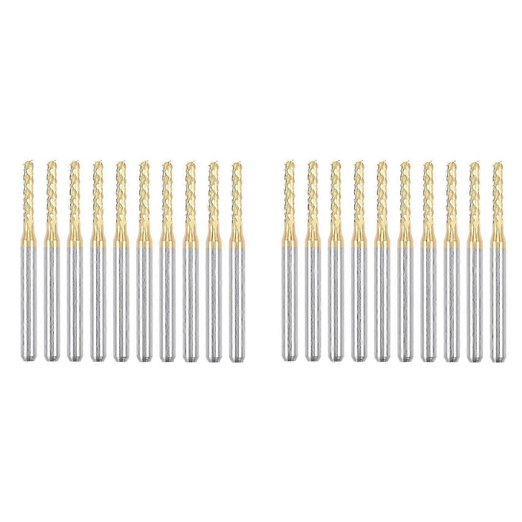 20 Stück Hartmetall-schaftfräser Mit Titanbeschichtung, Geeignet Für Cnc-fräsen Und Leiterplattenbearbeitung, 1/8 Zoll Schaft, 2 Mm - Jxlgv