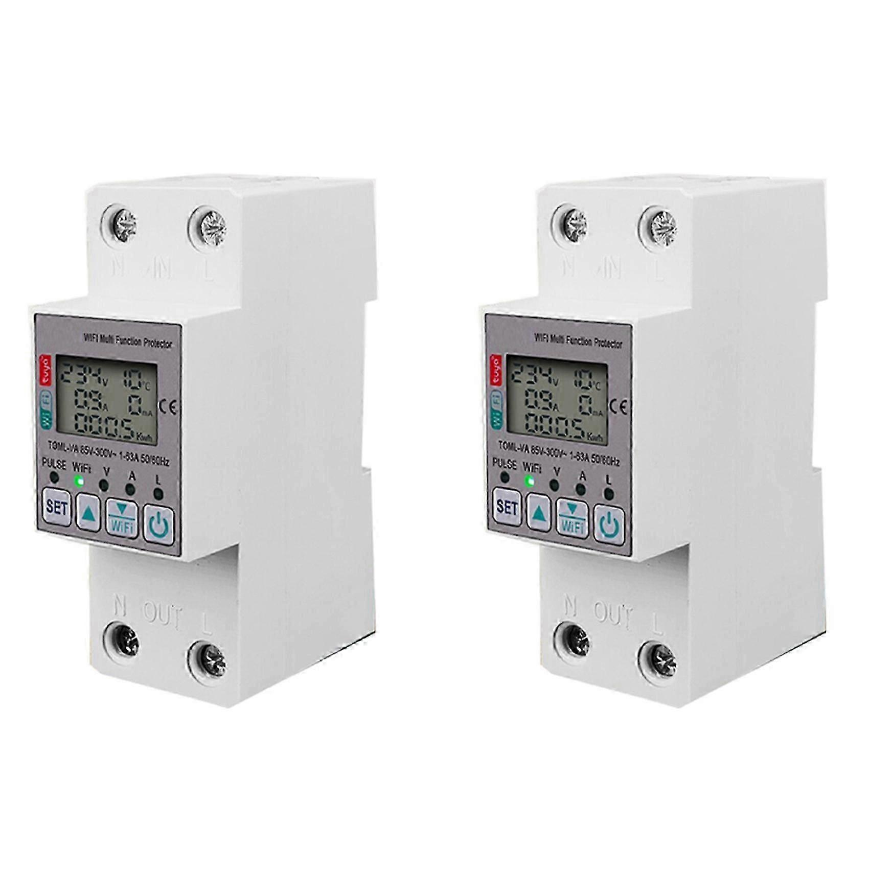 2x Tuya 63a 110v 220v Wlan-energiezähler Kwh Mit Mess-, Zeitschalt- Und Spannungs- Sowie Leckstromschutz - Jxlgv