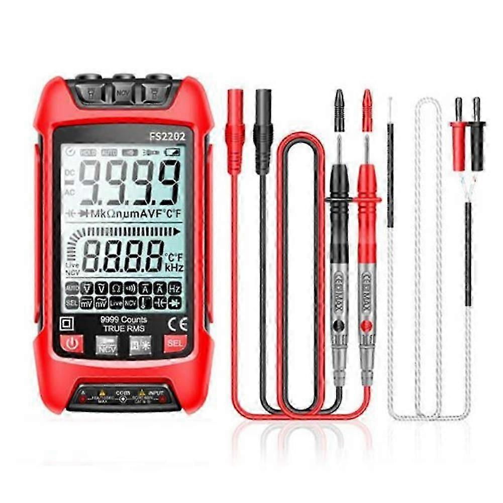 Fs2202 Multimeter Mit Automatischer Bereichswahl, 9999 Counts, Trms, Ac/dc-voltmeter, Ampere, Ncv, Widerstand, Kapazität, Transistortester, Rot-jxlgv