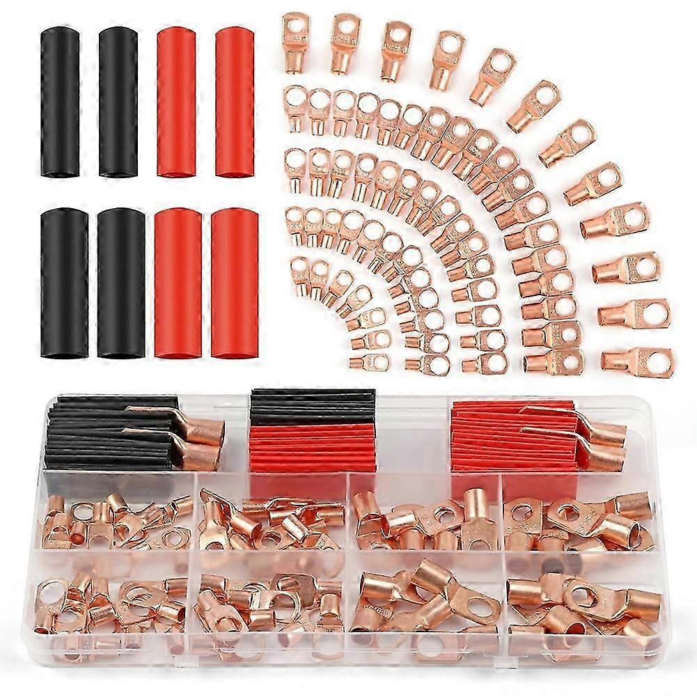 Kupferdraht-kabelschuhe, 130 Stück, Awg 2, 4, 6, 8, 10, 12, Sortimentsstecker Für Batteriekabel, Kompatibel Mit Marine- Und Automobilanwendungen – Jxlgv