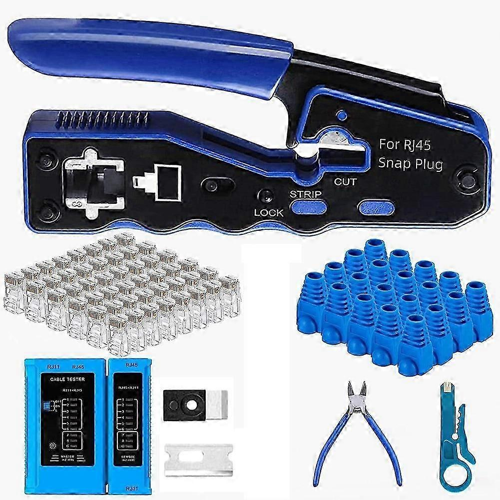 Rj45-crimpwerkzeug-set, Ethernet-crimpwerkzeug Mit Tester, Kompatibel Mit Cat5, Cat5e, Cat6, Cat6a, 8p8c Modularstecker B-jxlgv