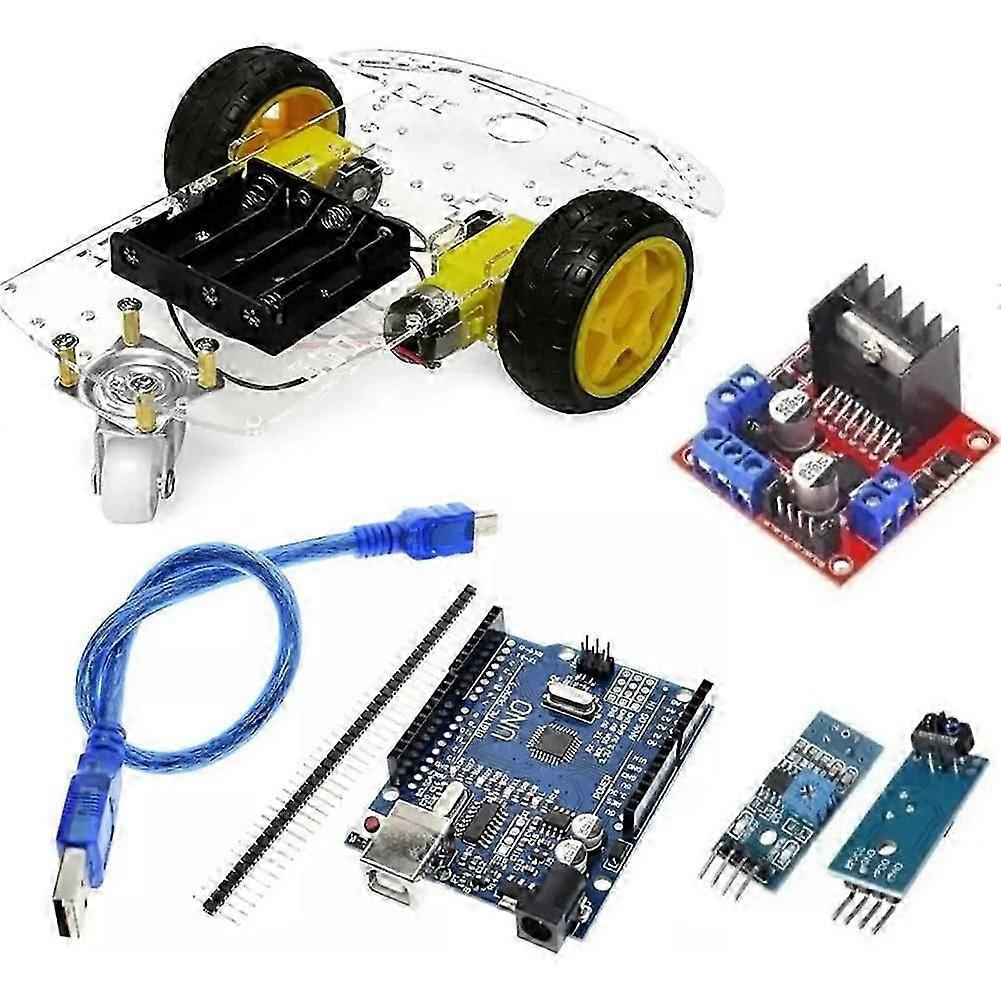 Smart Car 2-rad-kit Uno R3 Enhanced Edition Mit Verkabelung + L298n + 2 Tcrt5000 Modulen-jxlgv