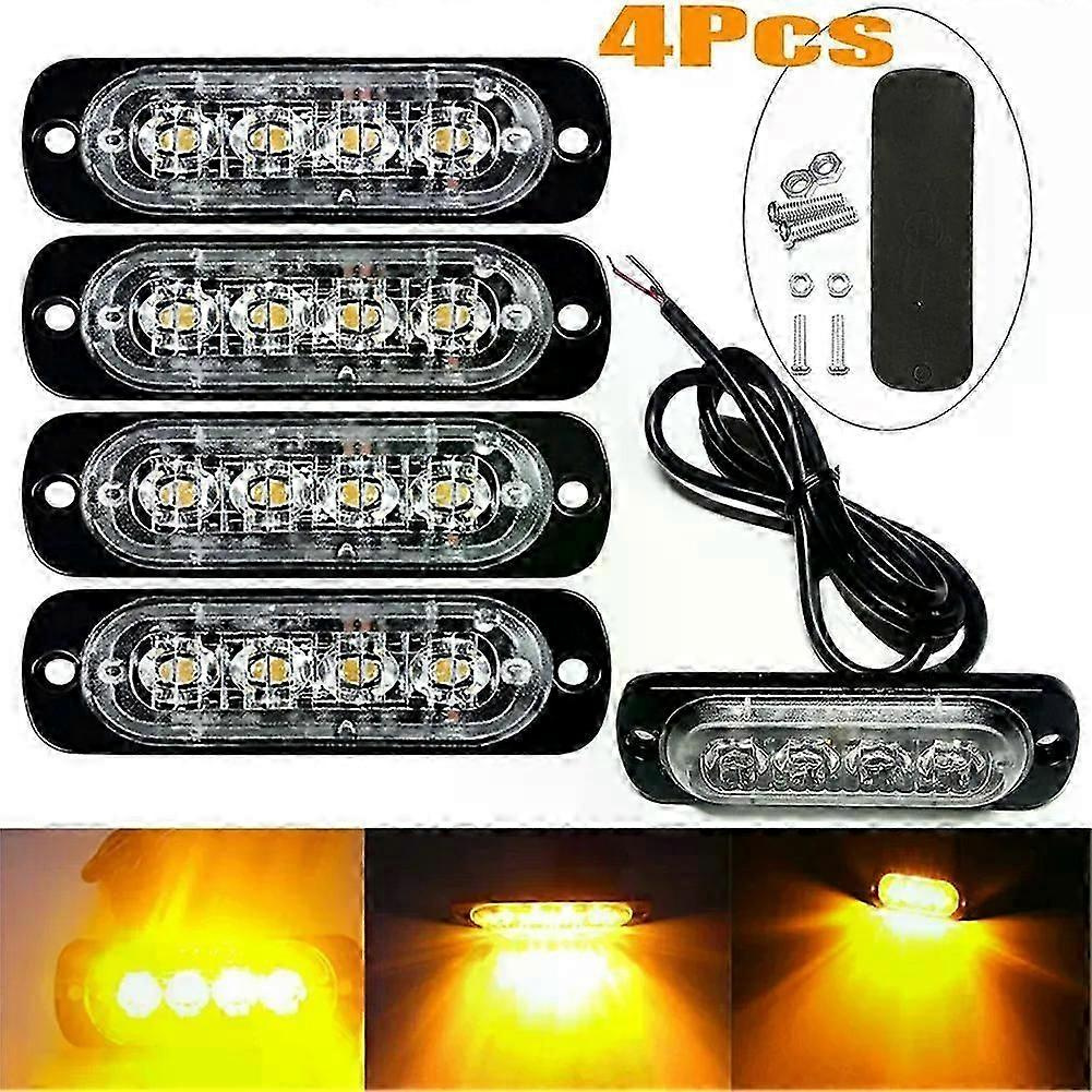 Stück 4 Led-warnleuchten Für Pkw, Lkw Und Anhänger, Gelb, Passend Für 12v - 24v Pkw - Jxlgv