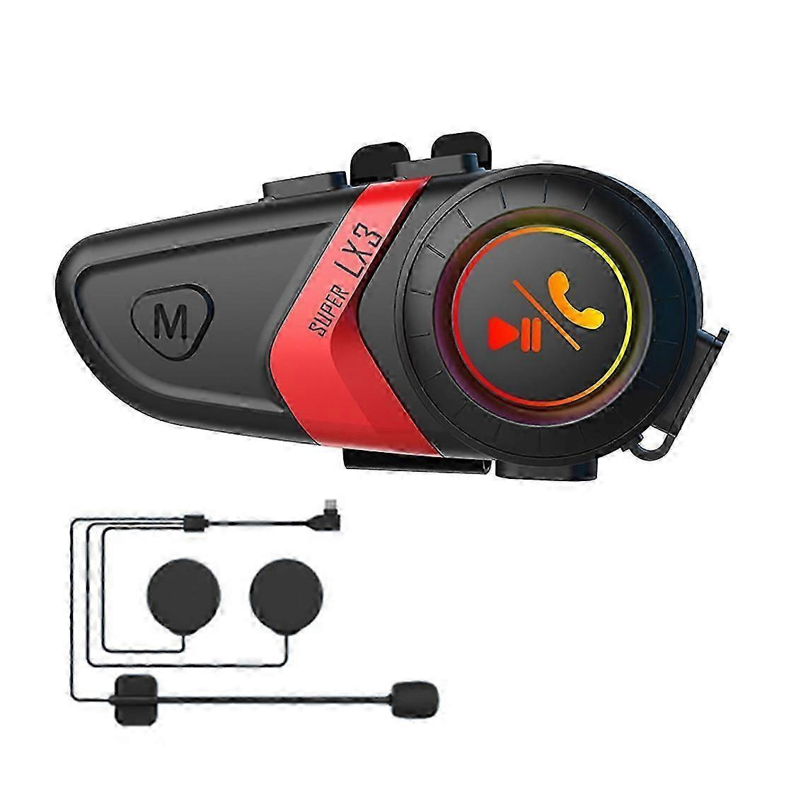 Lx3 Bluetooth-helm-headset 1200 Mah Motorrad Bt5.0 Kabellose Freisprechfunktion Stereo-kopfhörer Mit Störschutz Wasserdicht-a (rot)-jxlgv