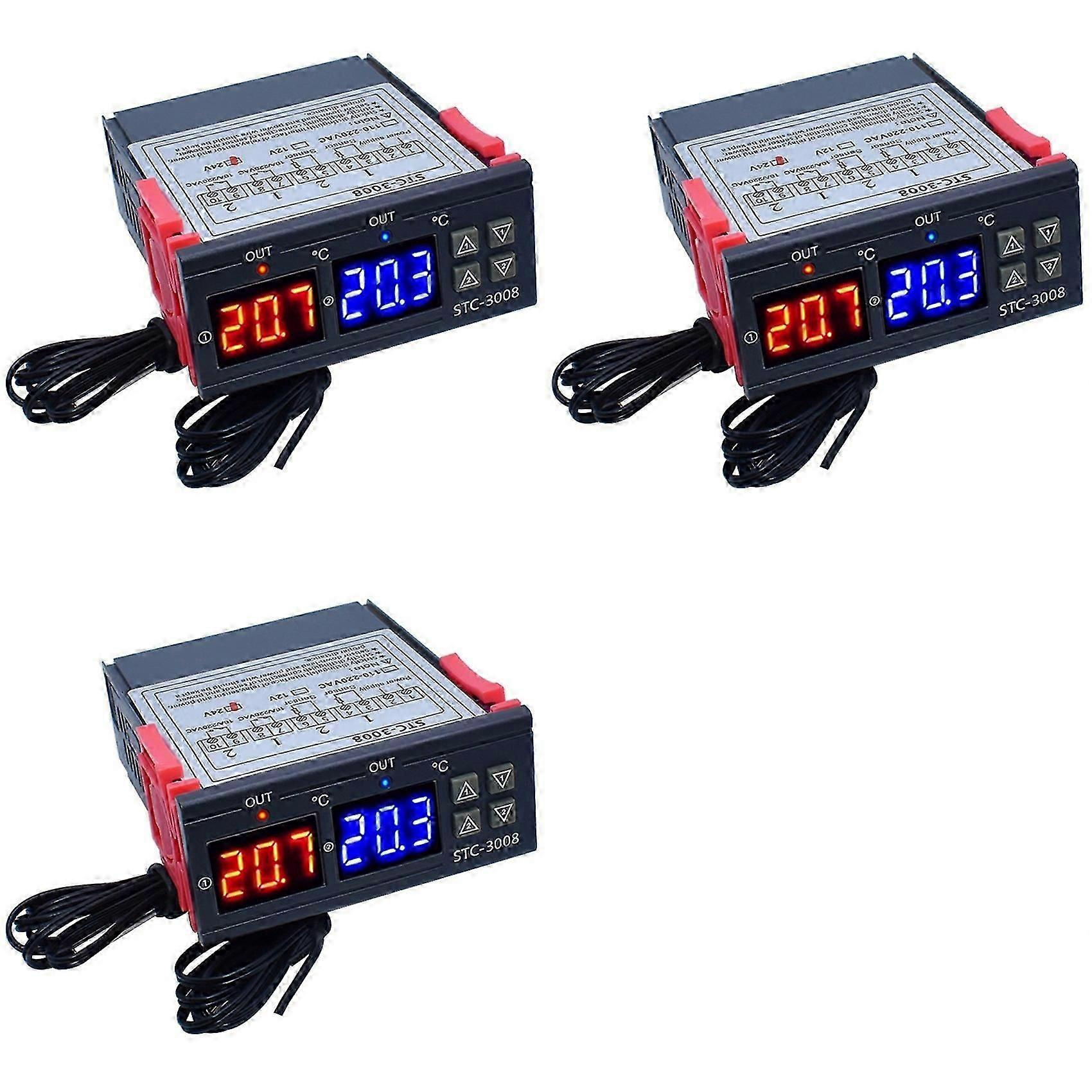 3x Dual Digital Stc-3008 Temperaturregler Mit Zwei Relaisausgängen, Thermostatheizung Und Sonde, C-jxlgv