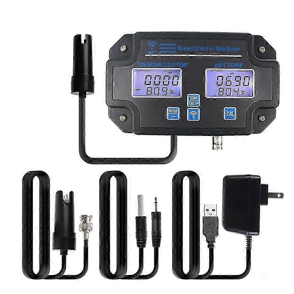 Ec-ph-monitor Kompatibel Mit Hydrokultur, 6-in-1-wasserqualitätstester Mit Wlan, Ph-meter-tester, Hydrokultur-reservoirtank Mit Us-stecker – Jxlgv