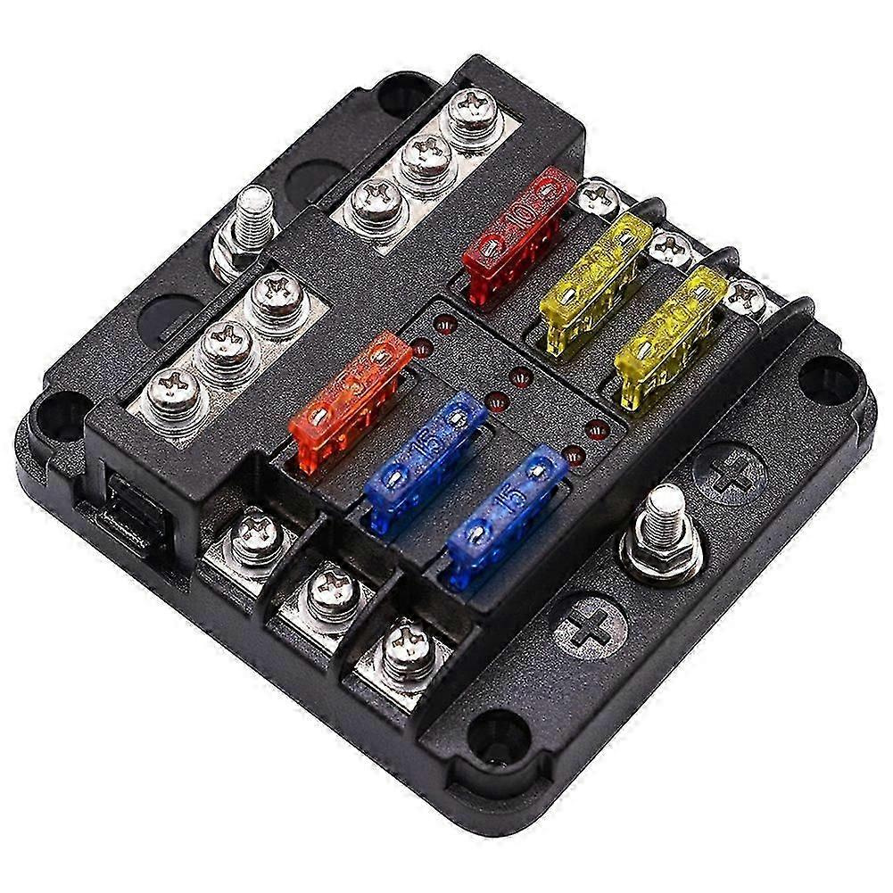 Sicherungskasten Mit Minuspol, 6-fach Flachsicherungshalter Mit Led-anzeige Für 12v Boot, Auto, Lkw, Marine-jxlgv