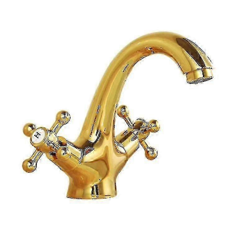 Europäischer Antik-wasserhahn Aus Kupfer Für Warm- Und Kaltwasser, Goldener Doppelgriff-waschtischhahn, Einloch-armatur - Jxlgv