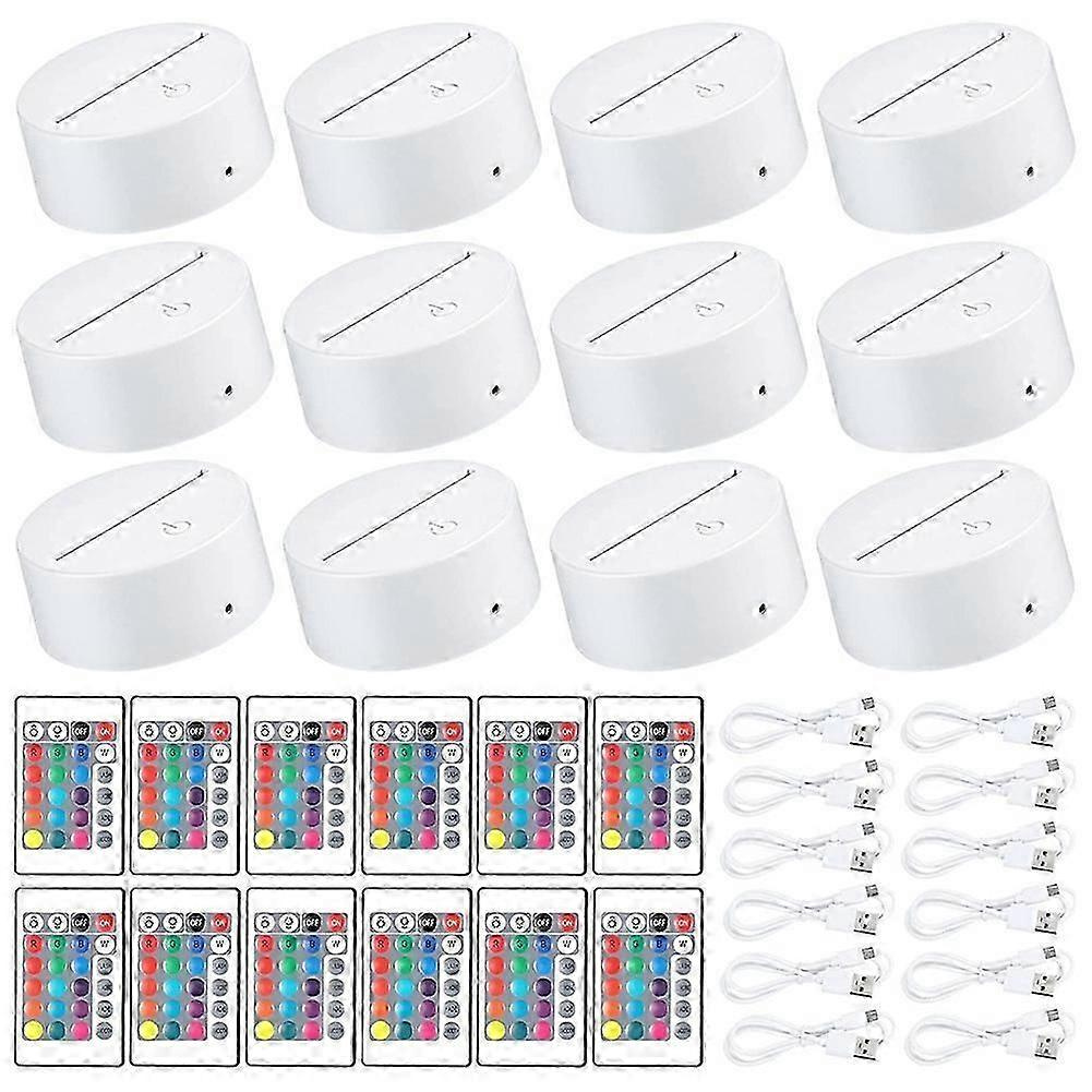 12er-pack 3d-nachtlicht-led-lampenfuß + Fernbedienung + Usb-kabel, 16 Farben Lichtshow-displayständer Für Acryl Weiß-jxlgv
