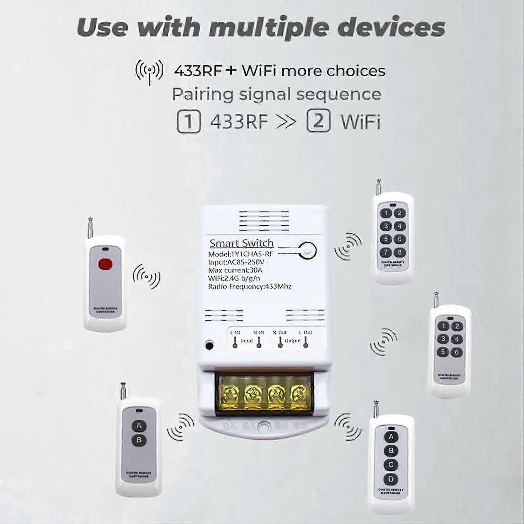 3x Tuya Wlan-relaismodul 30a 85-250v Smart-schalter Diy 433mhz Funksteuerung App Sprachsteuerung Relais Timer Fernbedienung-jxlgv
