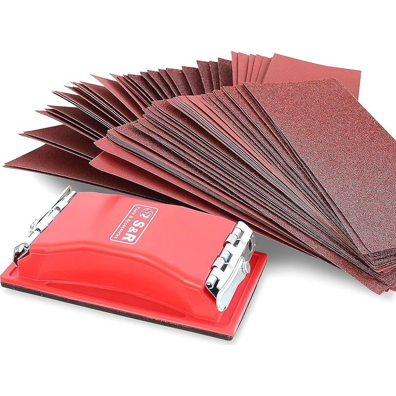 80 Feuilles De Papier De Verre Pour Ponceuses Manuelles + Blocs De Ponçage, Chacune Avec Son Grain (10 Feuilles : P 40/60/80/120/180/240/320/400), Adaptées Aux Ponceuses Manuelles.