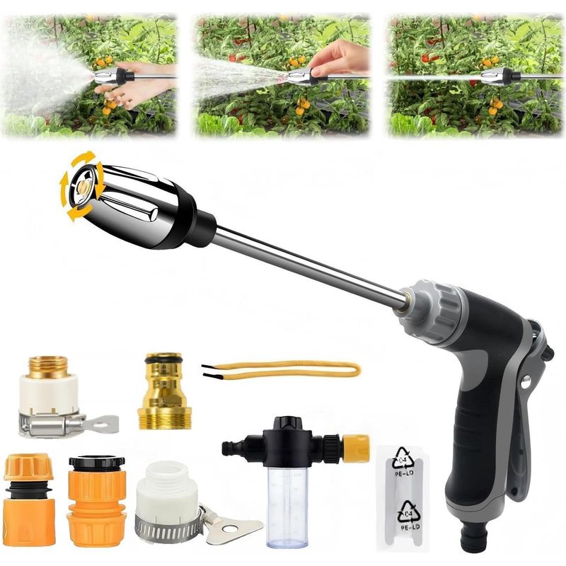 High Pressure Washer, 360° Rotatable Pressure Washer, High Pressure Water Gun With Long Stem And 6 Plastic Seals, Ideal For Terrace, Car, Garden