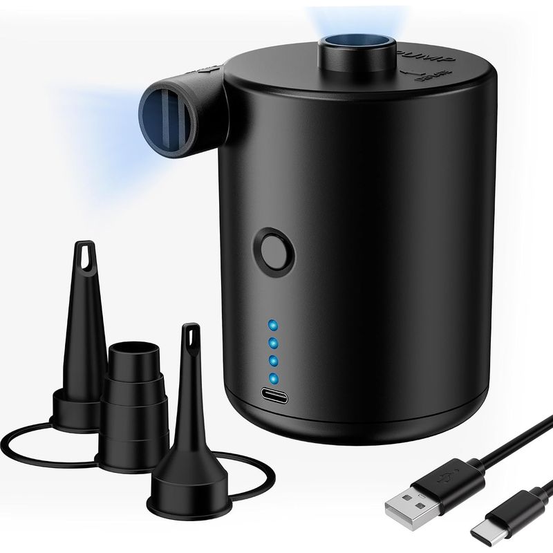 Electric Air Pump, Rechargeable Air Pump For Inflatable Mattress,portable Electric Air Pump For Inflatables With 3 Air Nozzles,quick Inflator For Mattress And Pool