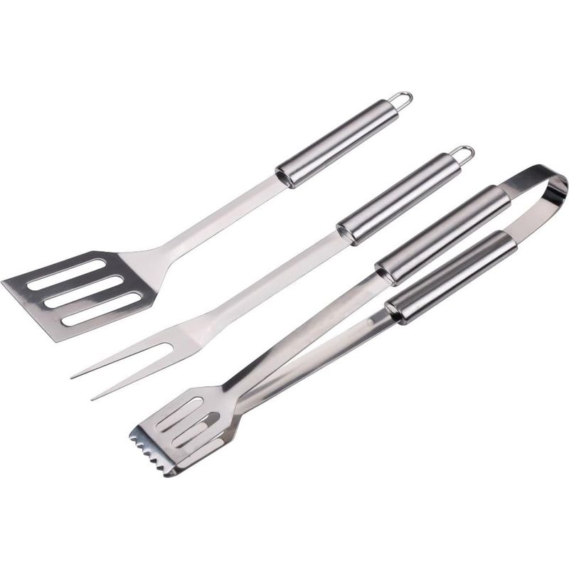3-piece Barbecue Utensil Kit – Stainless Steel Barbecue Tongs And Spatula – Meat Fork – Stainless Steel Barbecue Utensils – Silver