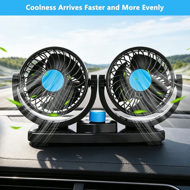 Ventilateurs De Voiture, Car Fans À Tête Double 12v Avec 2 Vitesses & Rotation 360°, Ventilateur Électrique 4" Silencieux Pour Camions, Bateaux, Suv, Rv - Solution De Refroidissement Estivale