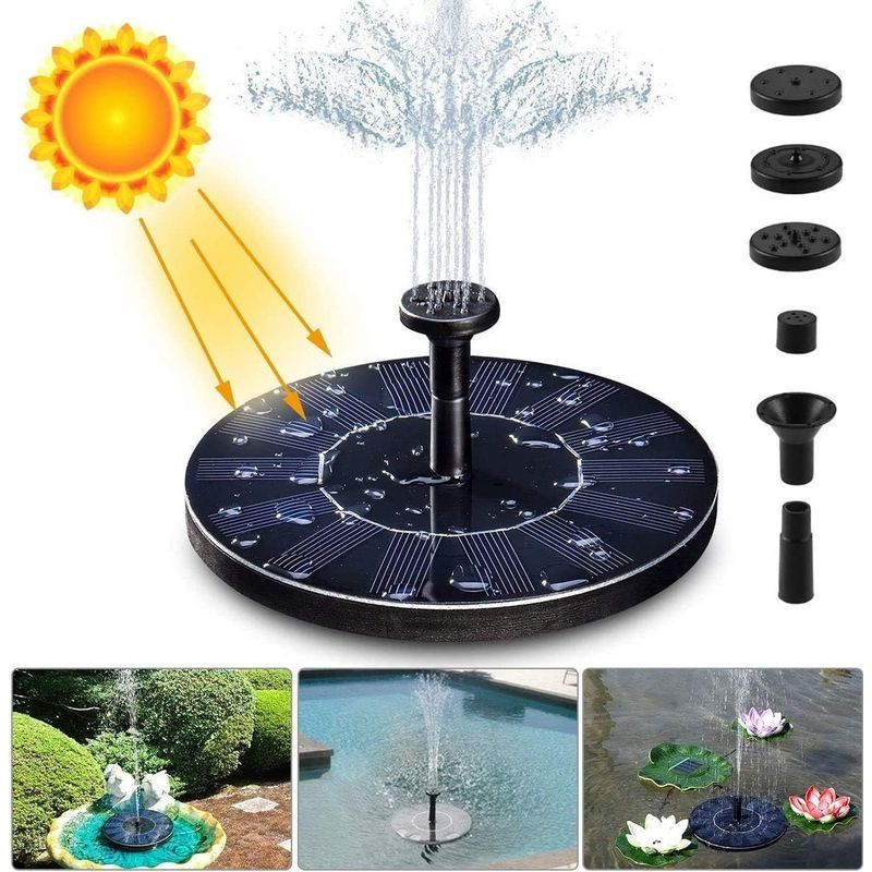 Pompe Solaire Pour Fontaine, 1,4 W, 150 L/h (hauteur Max. 70 Cm) + 4 Buses, Mini Pompe Solaire Pour Fontaines Décoratives De Bassins De Jardin (sans Batterie Ni Électricité) - Rwgarden / Bassins D'Orn