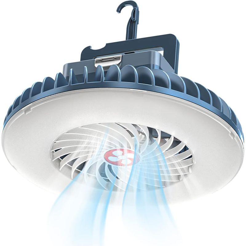 Lampe De Camping Led Avec Ventilateur Rechargeable Usb, Ventilateur De Camping Avec Lumière, Tente Lampe Lanterne Powerbank Accessoires De Camping [classe Énergétique F]