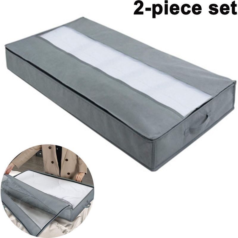 Lot De 2 Sacs Rangement Sous Lit En Tissu Oxford, Avec Poignées Et Fenêtre Transparente